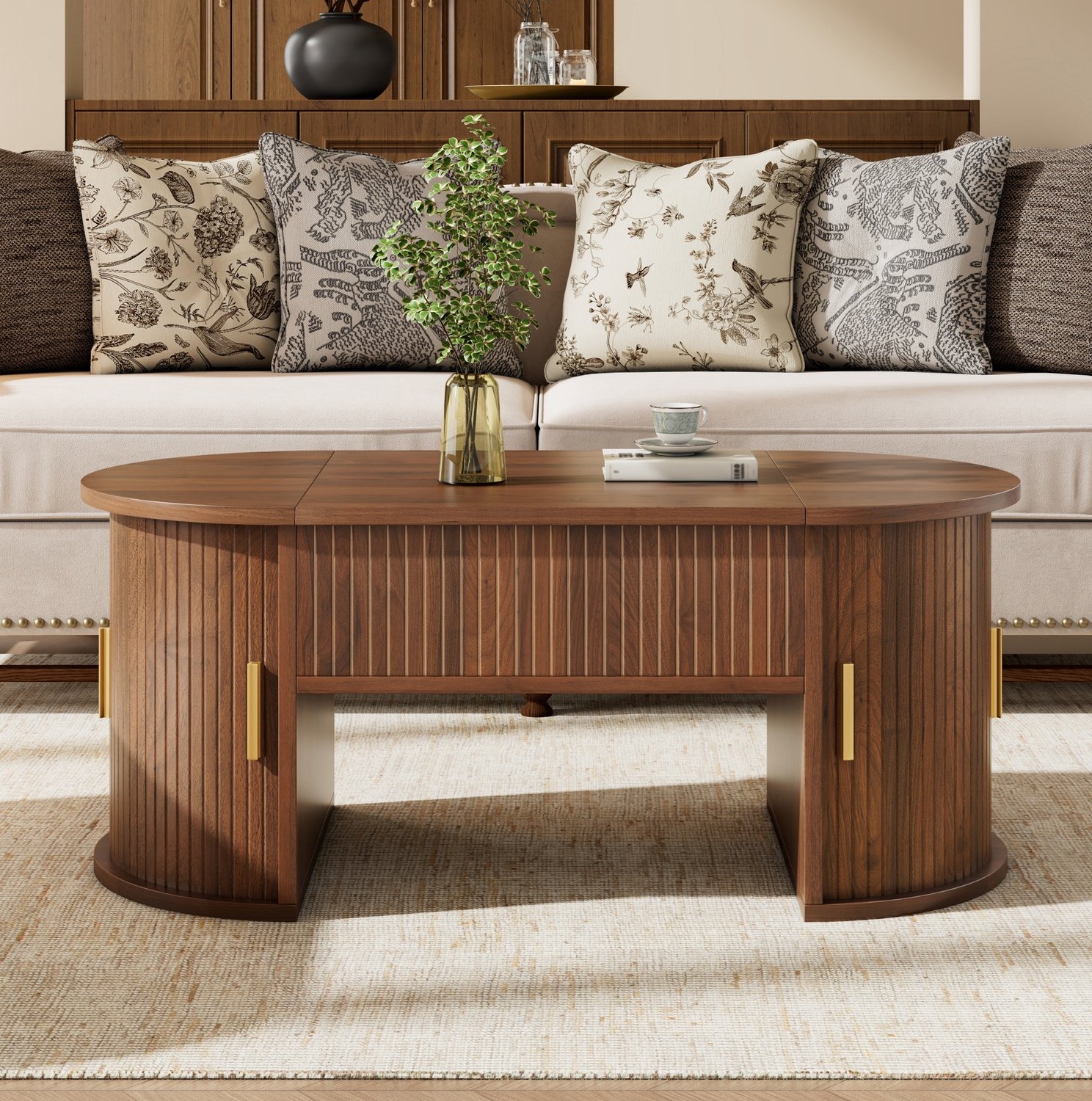 Maisentiel Salontafel 100 x 50 cm – hoogte verstelbaar met opbergruimte, MDF, walnoot