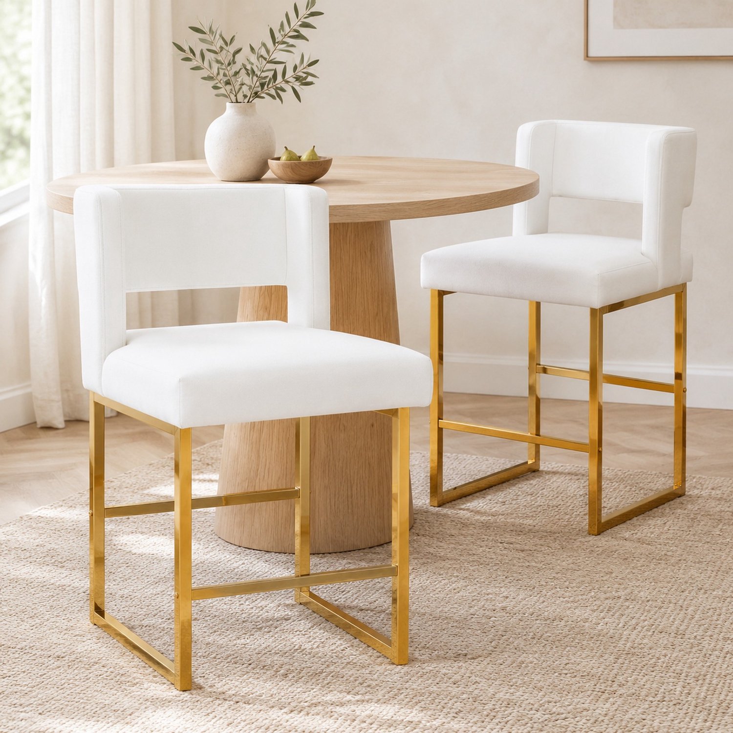 CHICFURN Barkruk - Met rugleuning - Set van 2 - Wit en goud