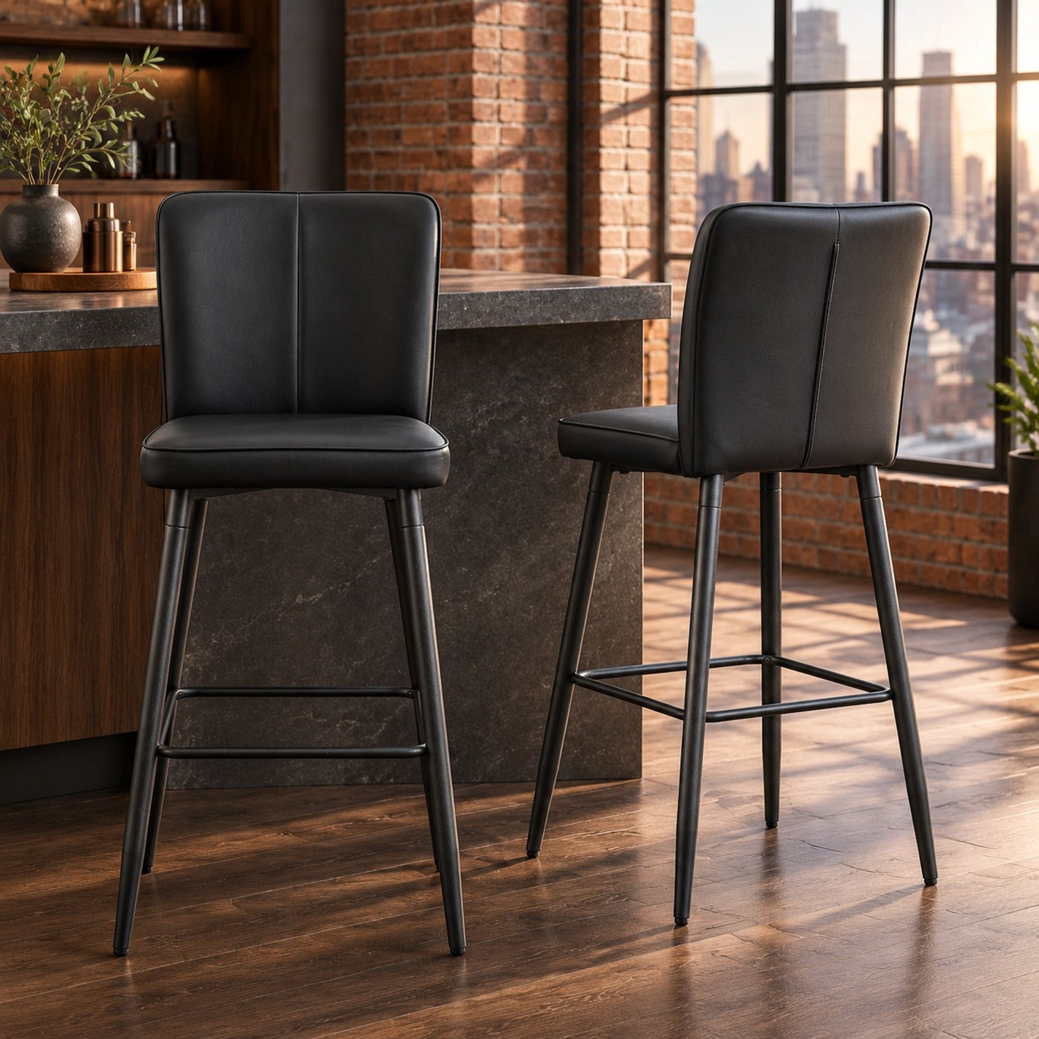 CHICFURN Barkruk - Volwassenen - Met rugleuning - Set van 2 - Zwart