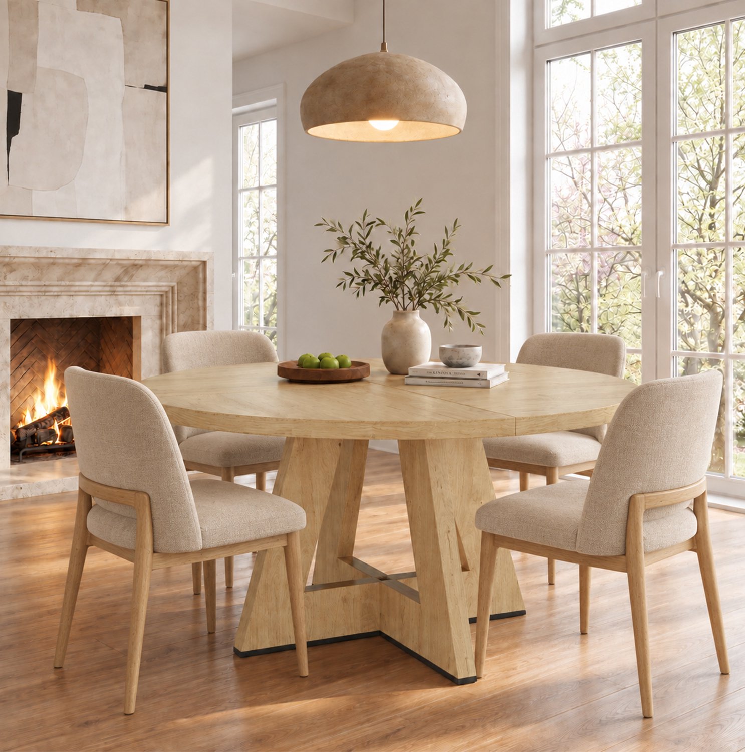STILVORA Ronde Eettafel - Scandinavisch Design voor 4 tot 6 Personen - MDF in Eikenkleur - Diameter 120 cm - Hoogte 75 cm
