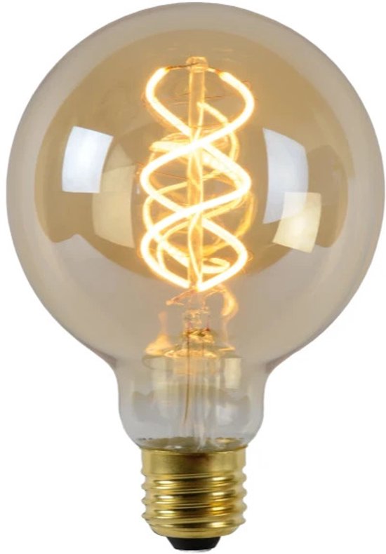 Ampoule LED à filament G95 ambrée avec filament en spirale et culot E27.