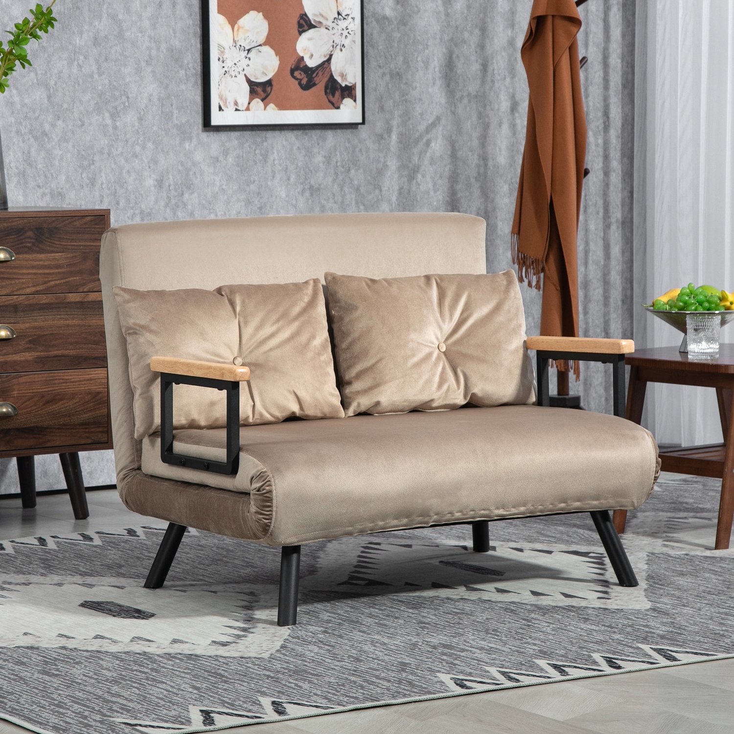 WUVRIE Slaapfauteuil 102x73x81 cm - 5-voudig verstelbare rugleuning en slaapfunctie - Lichtbruin