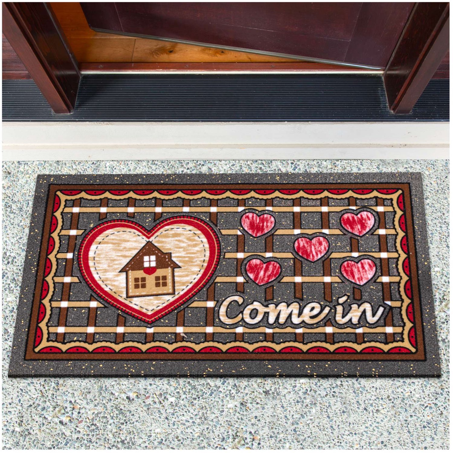 ANRO Come In Hart Deurmat Meerkleurig 40x68 cm - Antislip - 3D-effect