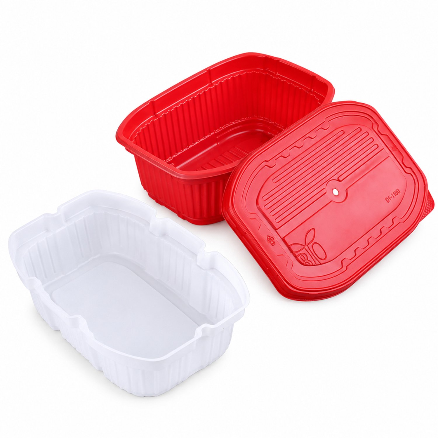 Broodtrommel voor zelfverwarmende maaltijden, 800 ml, rood, vierkant en met deksel