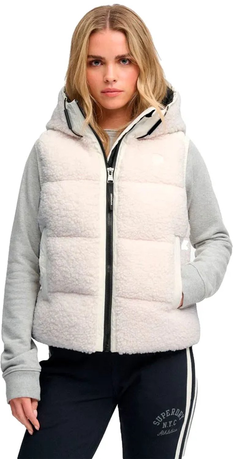 Superdry Borg Capuchon Bodywarmer Dames Gilets Wit
