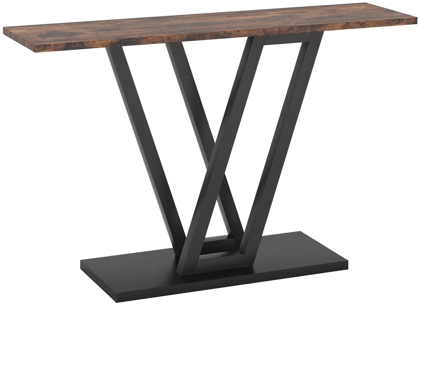 WUVRIE Sidetable 110x30x80 cm - V-vormig metalen onderstel en smal tafelblad - Zwart/rustiek bruin