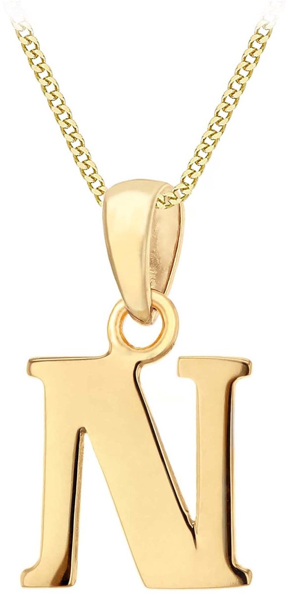 Dames 9CT geelgouden eerste hanger op 9CT geel goud 25 diamantgeslepen verstelbare kinketting 41cm/16"-46cm/18" ketting