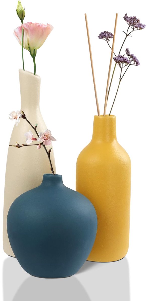 Keramische vazen 3-delige set, Moderne Boho Decoratie, Voor Pampasgras Gedroogde Bloemen, Rustieke Woondecoratie Voor Woonkamer Tafel Plank Entree En Bruiloft