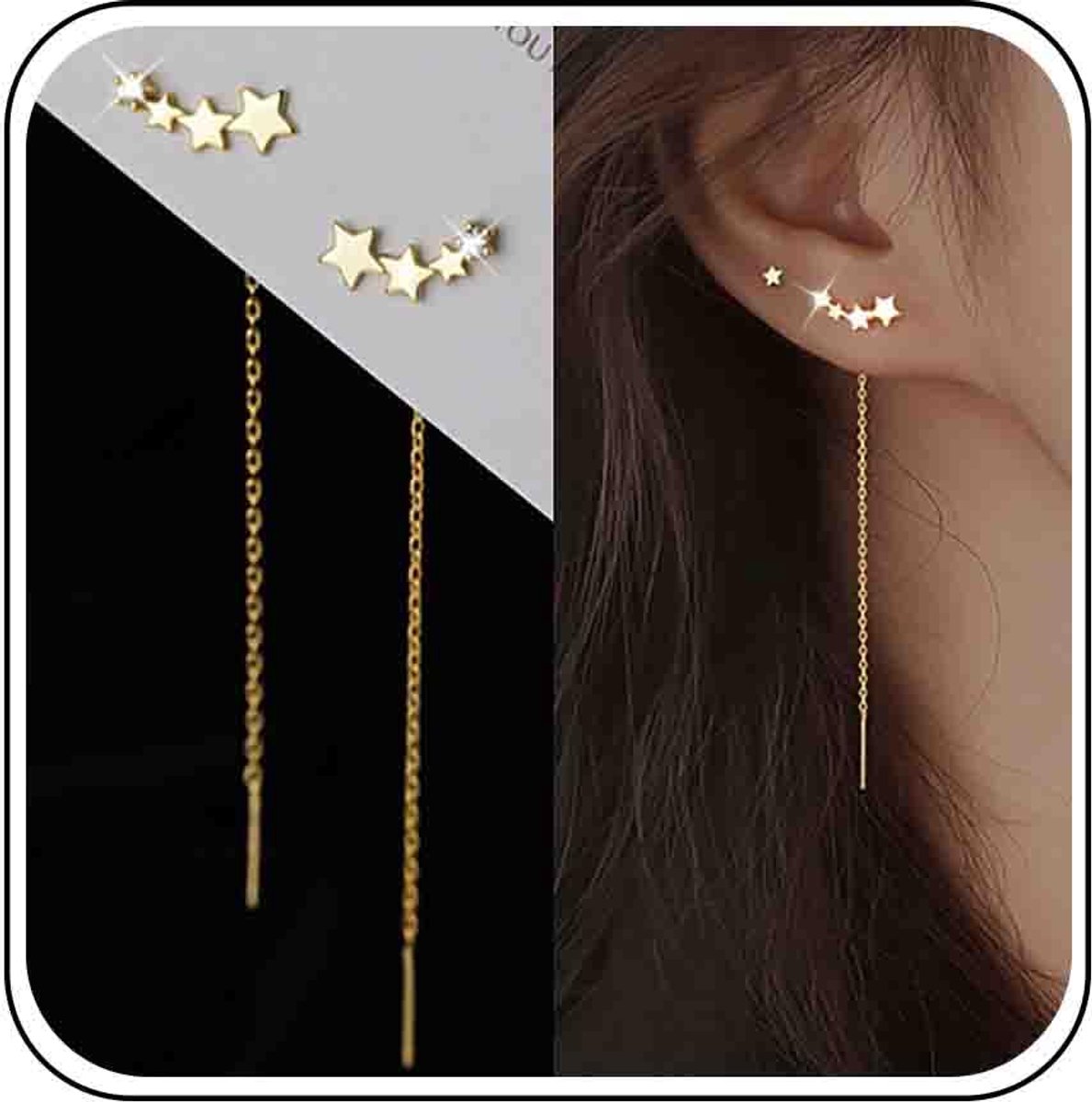 Star Earrings Gold Draden Lange ketting Klimmen oorbellen met druppels Bengige kwelling kristal sieraden voor vrouwen meisjes