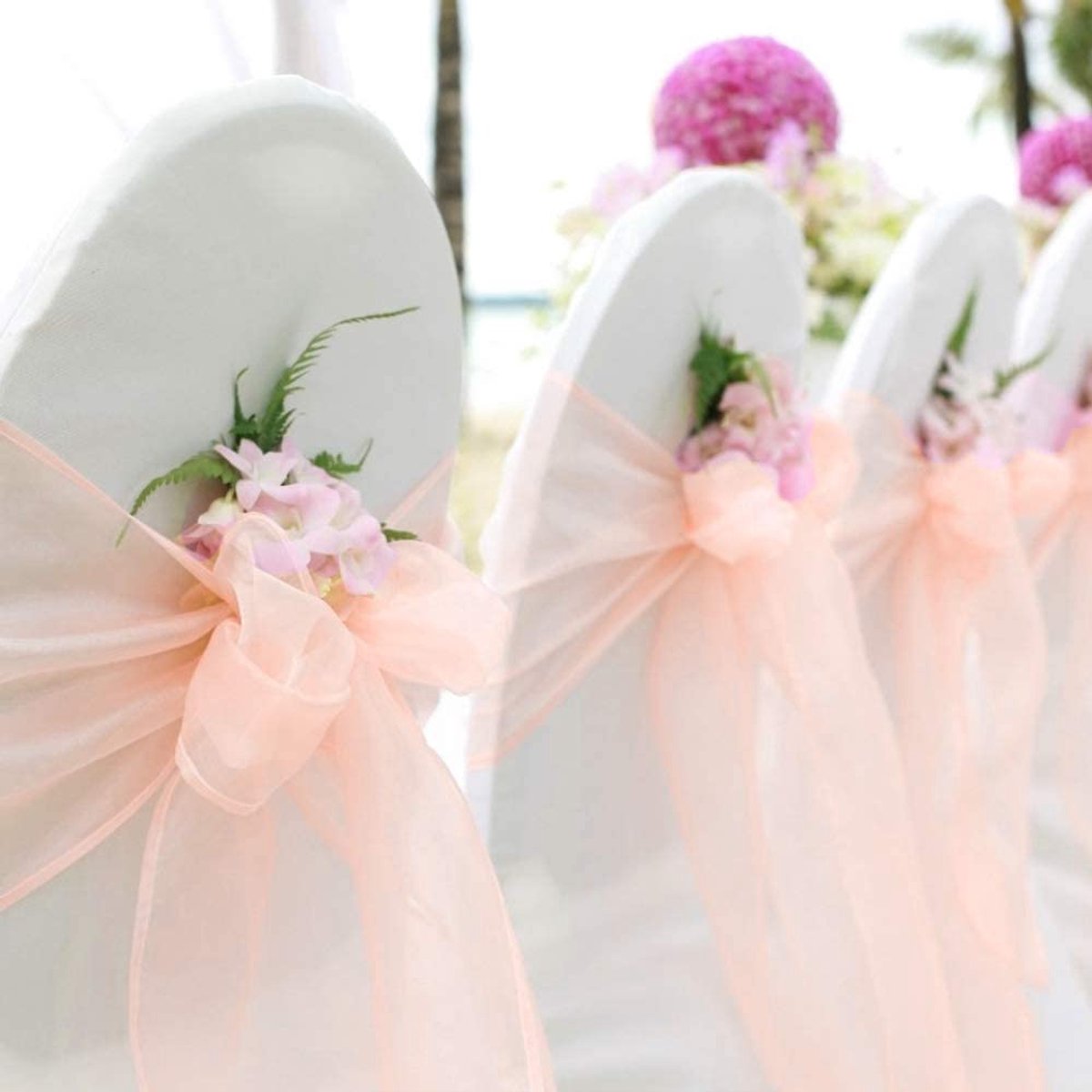 Organza linten stoelhoes strikken bruiloft decoratie ceremonie party evenement verjaardag 17 x 275 cm perzik