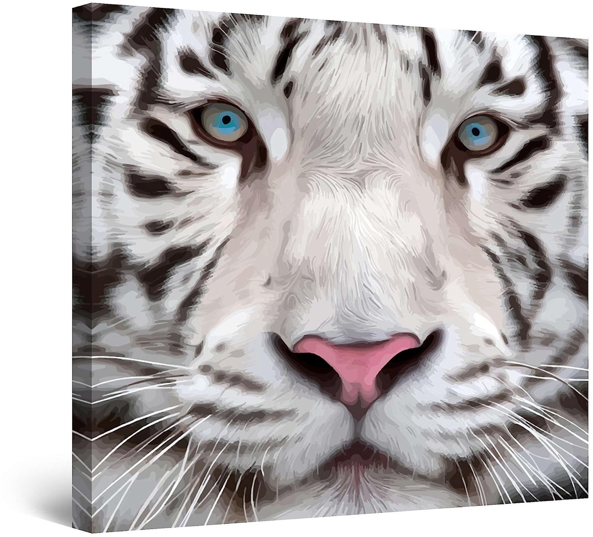 Canvas Wall Art Abstract Schilderij - De Siberische Tijger Met Blauwe Ogen 80 CM X 80 CM