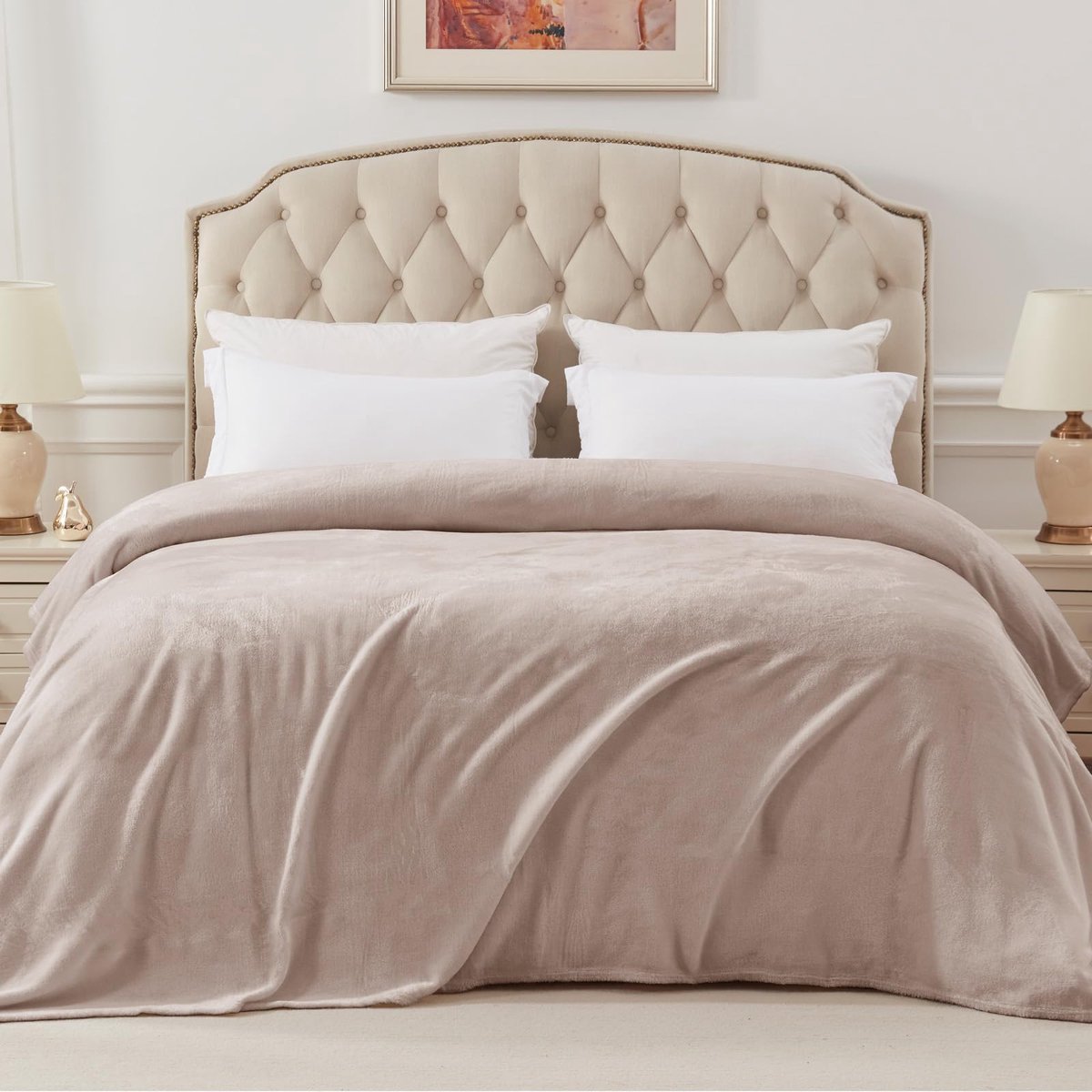 Mezcla King Size zachte beddeken, 230 x 265 cm fleece fluwelen deken voor bed, pluizige dekens bed, warm, gezellig, pluche en lichtgewicht kameeldeken