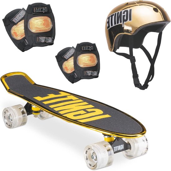 Skateboard Combo Pack - Street Board - Outdoor Fun - Met LED Wielen - 55 x 15 cm - Goud