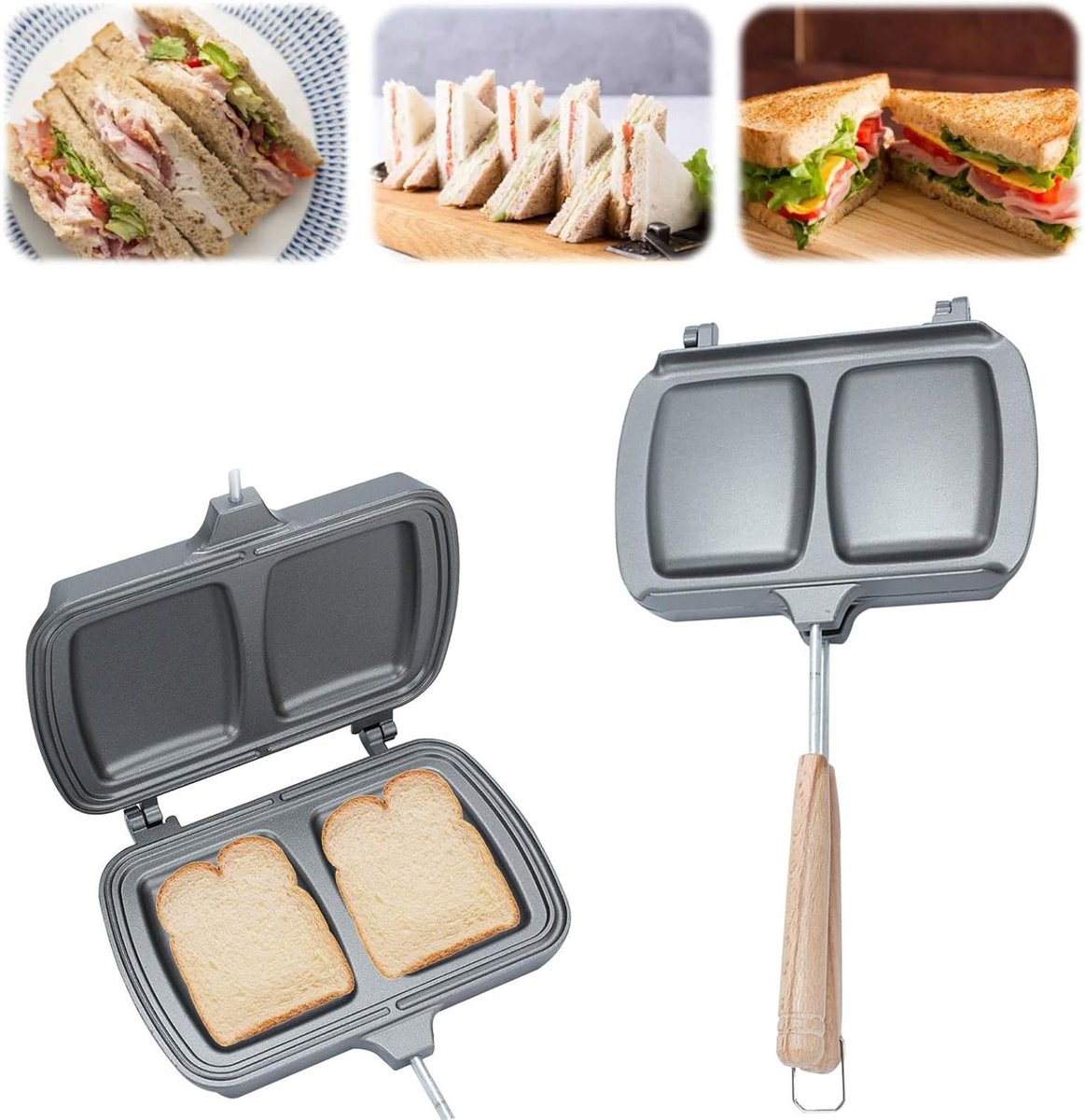 Sandwichijzer - Broodrooster Pan - Ontbijt Maken - Dubbelzijdig Bakken - 305 cm - Grijs