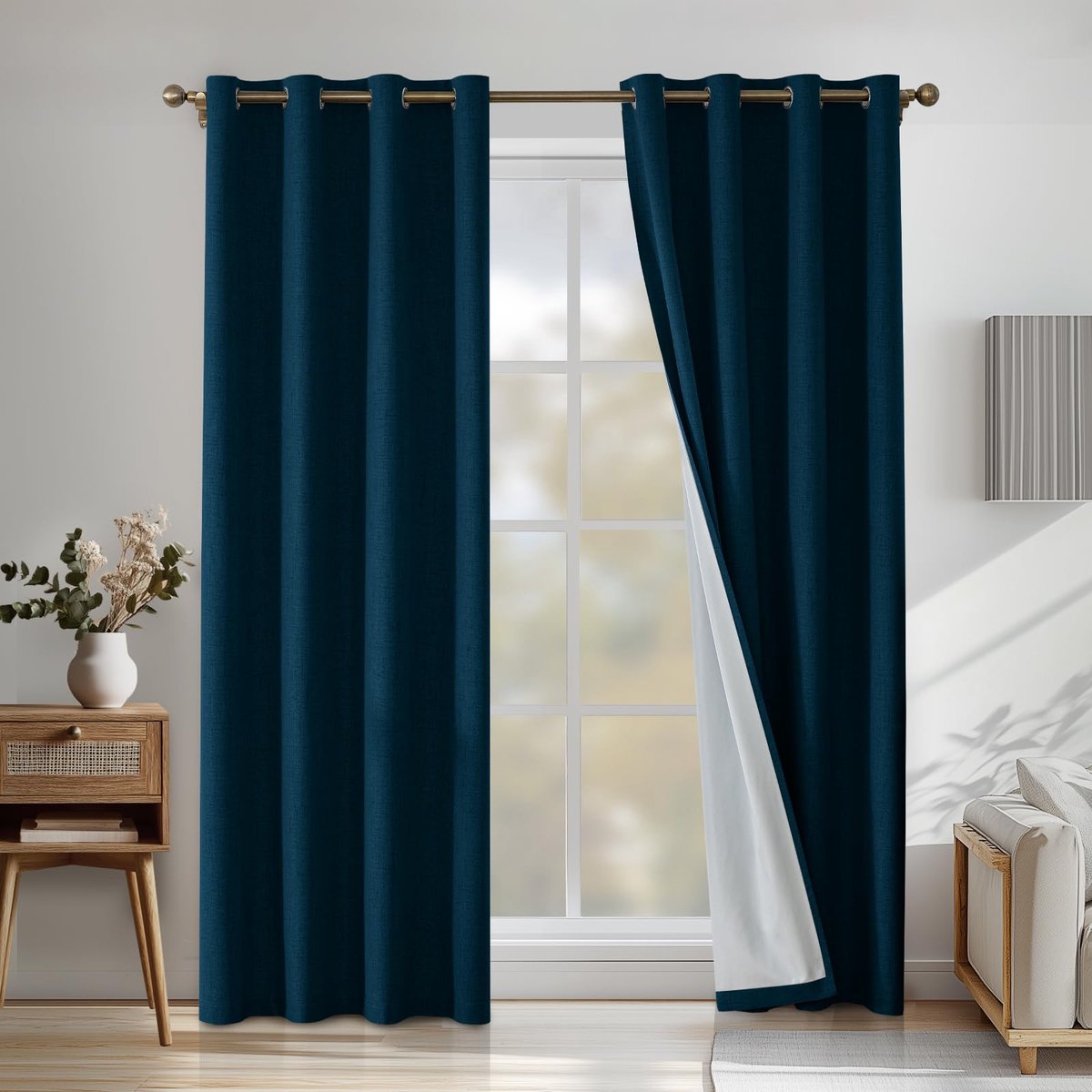 Gordijnen Set Van 2, 140x260cm, Ondoorzichtig Warmte-Isolerende Thermische Gordijnen Met Ringen, Geluidsbescherming, Voor Slaapkamer Woonkamer, Donkergroen