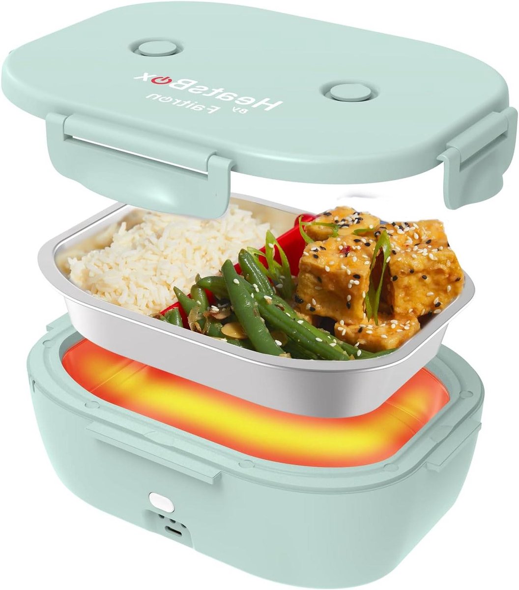 Zelfverwarmende lunchbox - Draagbare voedselwarmer - Warme maaltijd onderweg - App bediening - 540 ml - Groen
