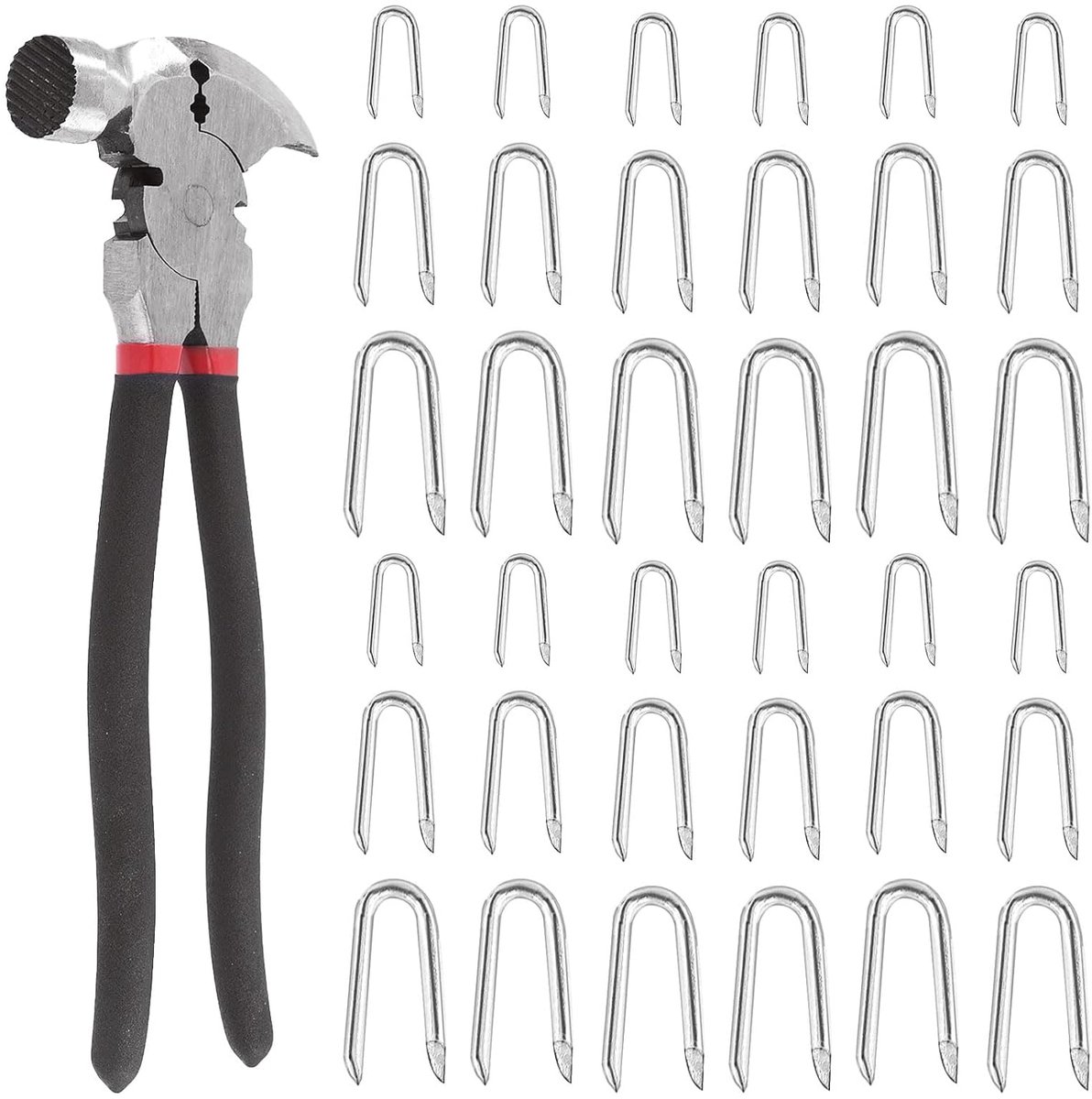kattengaas beugels - U-vormige Nagels Set - Gegalvaniseerd Staal - Inclusief Hamerkop Tangen - Geschikt voor Diverse Fences - Voor Tuin- en Bouwprojecten