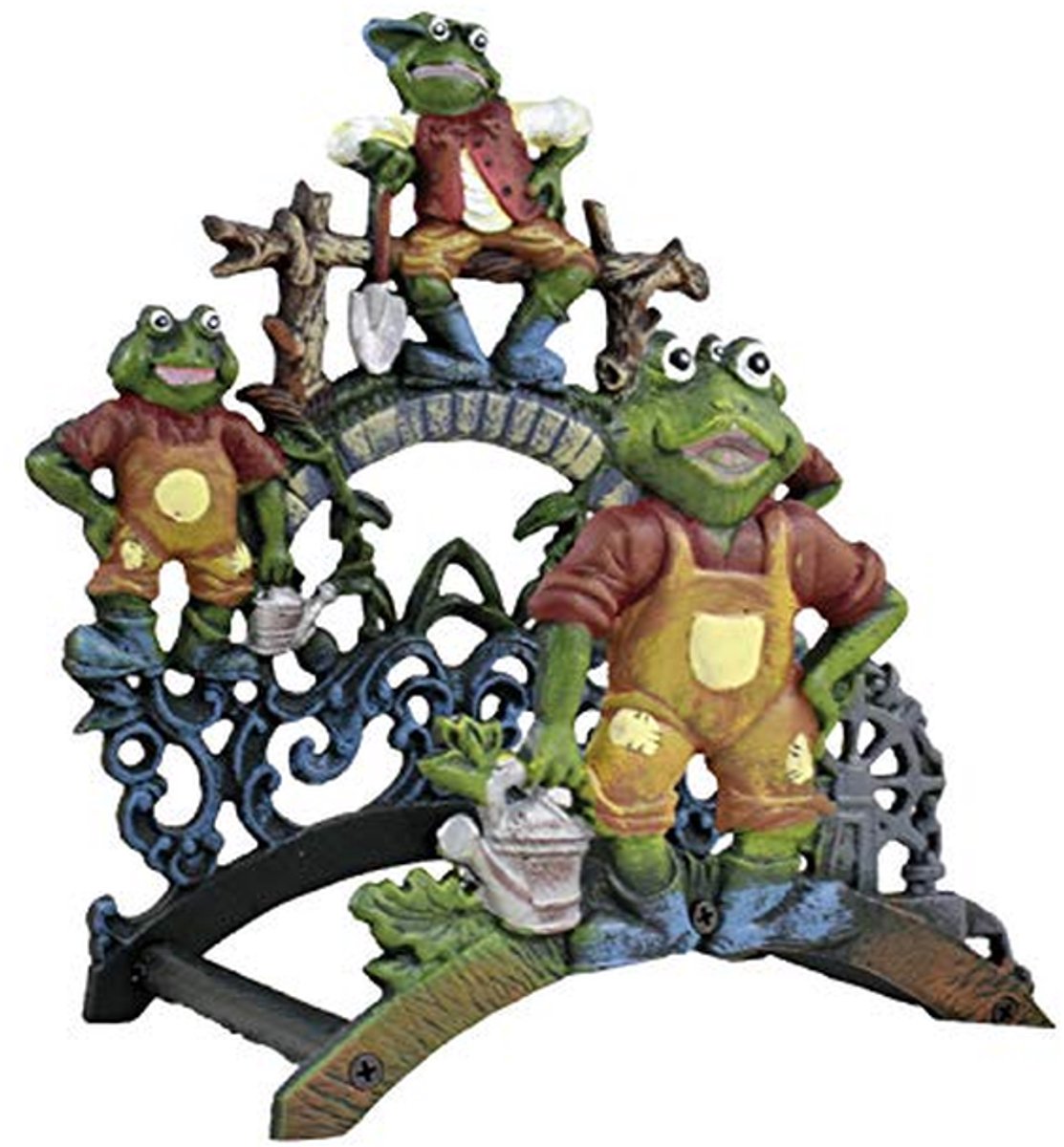 Wandslanghouder Kikker - Decoratieve houder - Tuinslang Opbergen - Gekleurd Smeedijzer - 18 x 14.5 x 29.8 cm - Meerkleurig