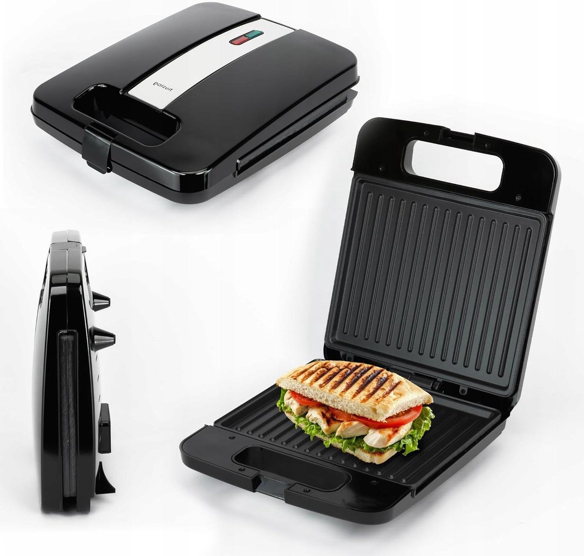 Panini Grill Sandwichmaker - Tosti Apparaat Grill - Snacks Bereiden - Antiaanbaklaag - 25.4 x 21.5 cm - Zwart