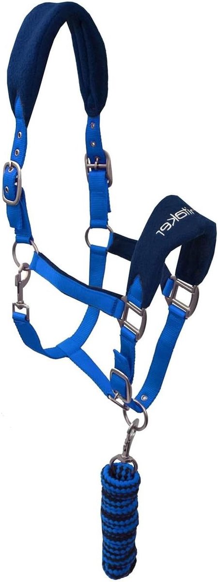 Halster en Lood Touw Set - Paardenhalster Paardentouw - Paardenverzorging - Soft Touch Fleece - 200 g - Blauw