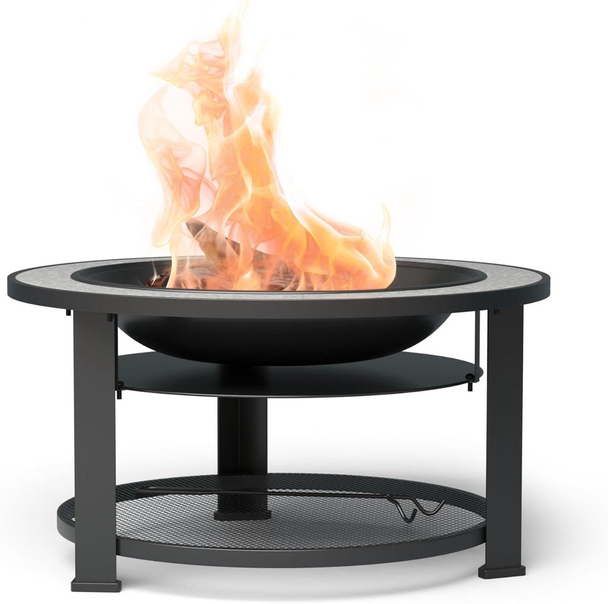 Vuurkorf met BBQ - Buitenhaard Terras - Terras Bijeenkomsten - 3-in-1 Functie - 80 x 80 x 58 cm - Zwart