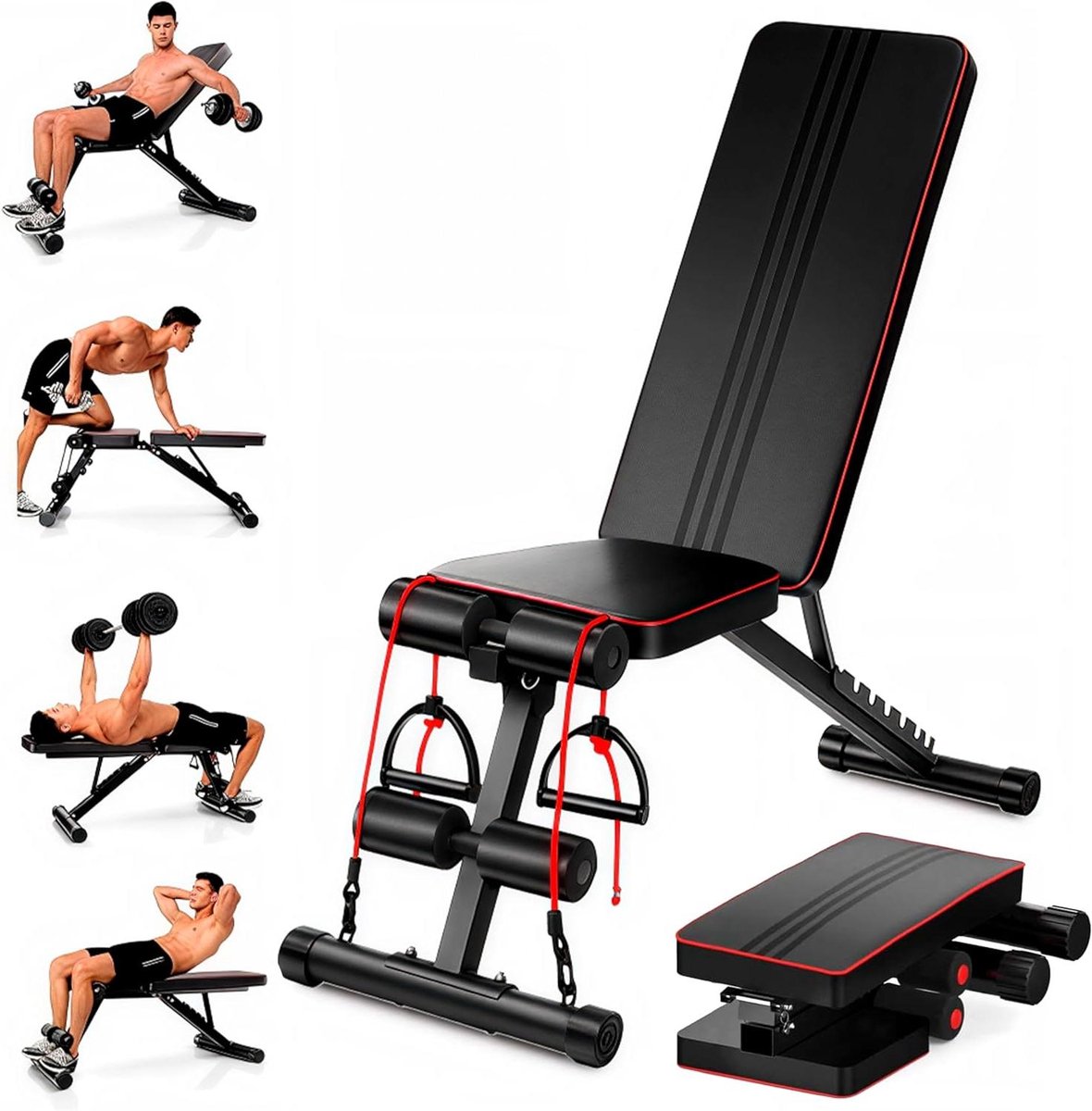 Halterbank - Fitnessbank Trainingsbank - Full body training - 7-in-1 multifunctioneel - 130 x 50 x 64 cm - Zwart