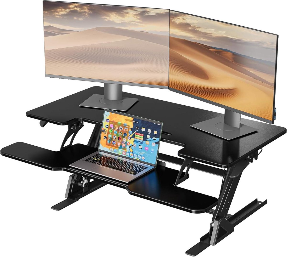 Bureau Verhoger - Laptop Stand - Staand Werken - Dubbele Gasveer - 107 cm Breed - Zwart