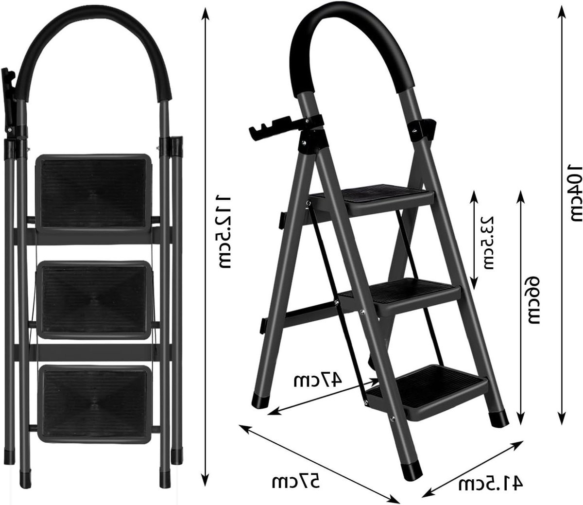 Opvouwbare Trapladder - Huishoudtrap Vouwladder - Veilig Klussen - Verstevigd Staal - 3 tot 5 Treden - Zwart