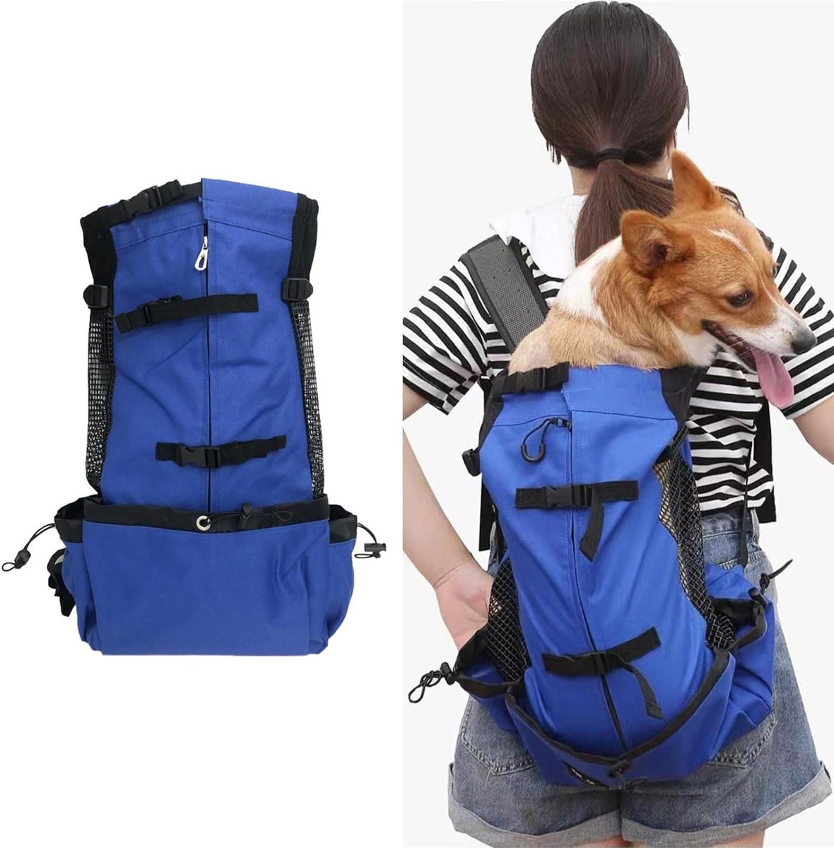 Hondenrugzakdrager - Reistas Hond - Reizen met Huisdier - Verstelbaar Ontwerp - Maat M - Blauw