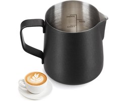 Melkopschuimer Kan - Opschuimkan Barista - Latte Art Maken - Druppelvrije Schenktuit - 200 ml - Zwart