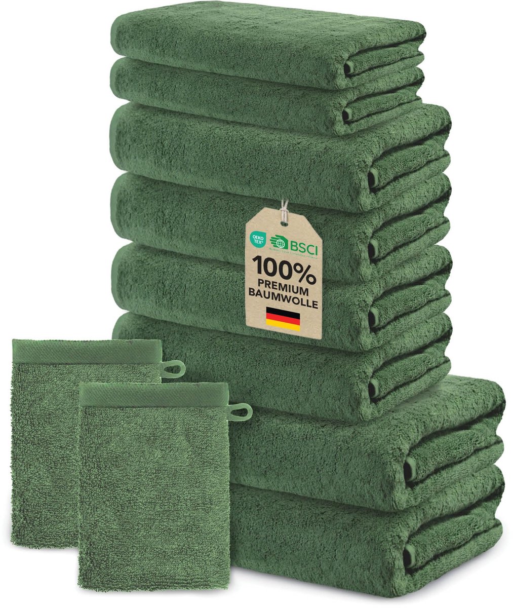 SnelShoppen - Set van 10 handdoeken, 2 badhanddoeken 70x140 cm, 4 handdoeken 50x100 cm, 2 gastendoeken 30x50 cm, 2 washandjes 15x20 cm, 100% katoen, 5