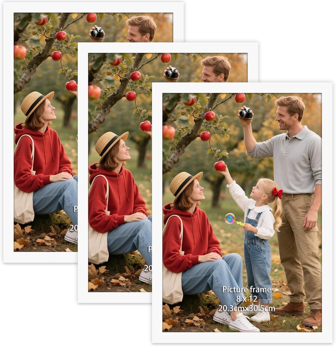 20 x 30 cm, voor aan de muur, ideaal voor thuis en op kantoor, witte pvc-lijst, set van 3