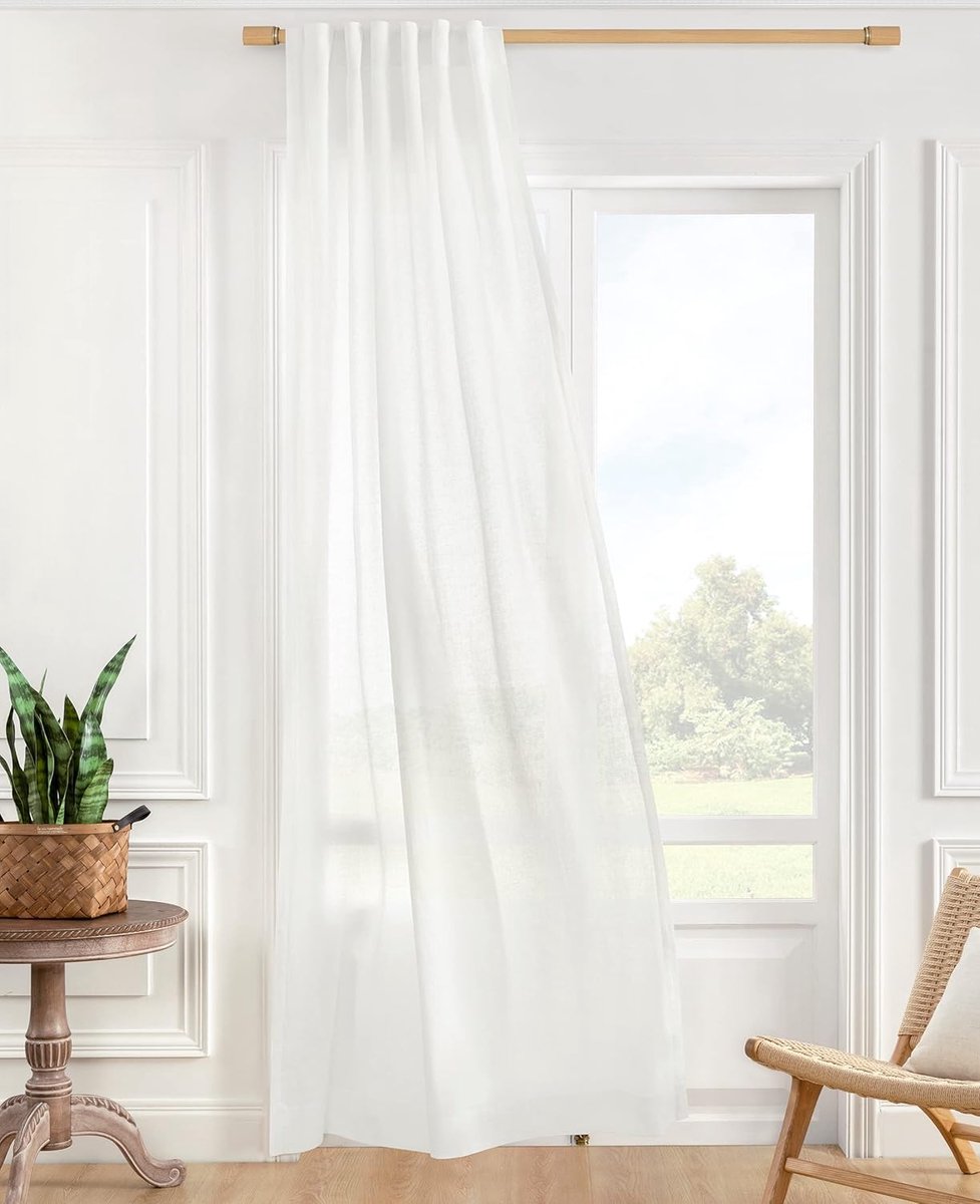 100% Linnen Vitrage Gordijnen Wit - 2 Stuks 275 cm Natuurlijk Linnen voor Slaapkamer Woonkamer Landhuisstijl Lichtfiltering Privacy