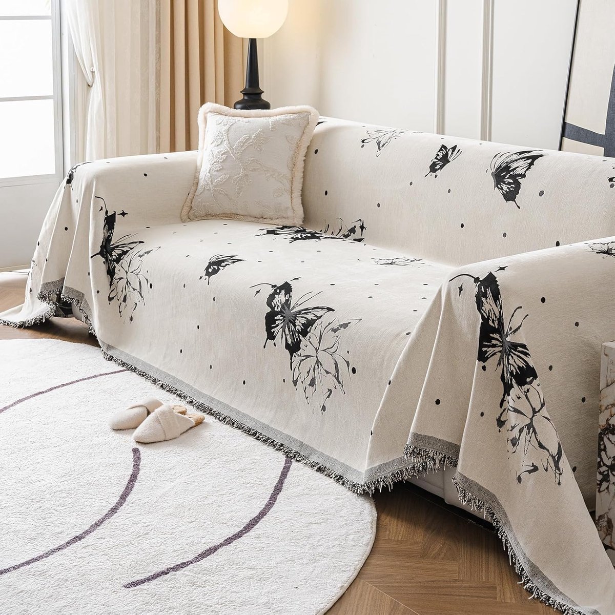 Sofa Gooit Elegante Vlinder Patroon Bankdeken met Decoratieve Kwasten Veelzijdige Plaids voor Banken Grote Plaids voor Slaapbank Het hele seizoen 180 x 230 cm-Grijs