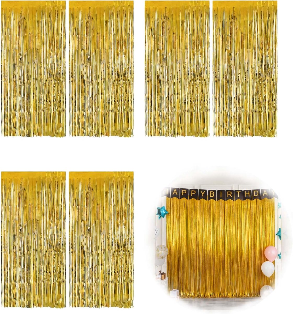 Gordijn met Glitters - 6 Set van Gouden Pailletten Gordijnen (1x2m) - Elegant en Sprankelend voor Feestjes, Bruiloften en Evenementen