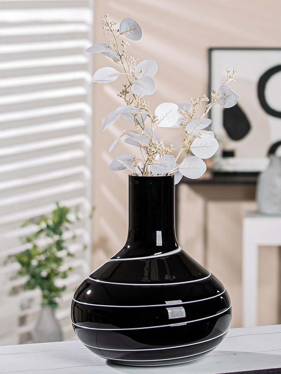 Decoratieve vaas zwart wit - moderne decoratieve vaas decoratief object glazen vaas bloemenvaas handgemaakt van gekleurd glas - hoogte 28 cm