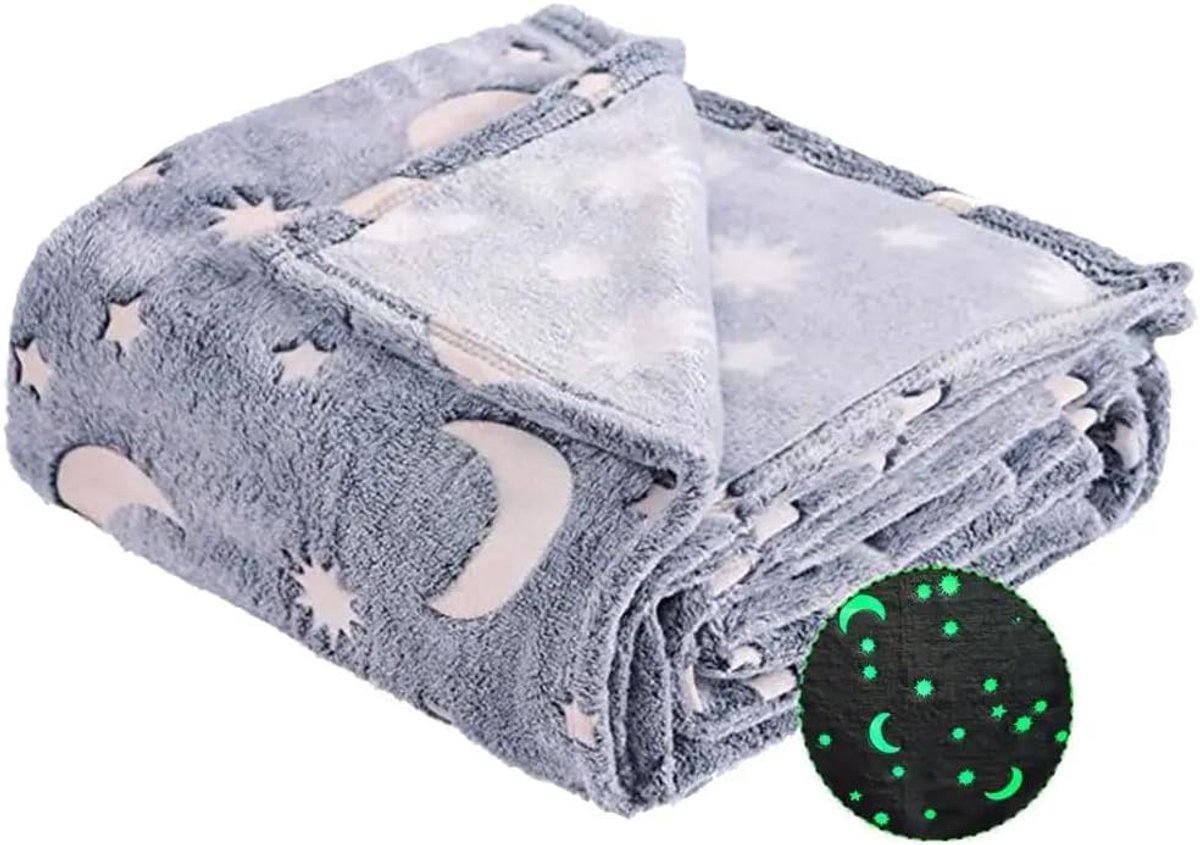 Glow in the Dark plaid voor kinderen en volwassenen - zacht en gezellig, ideaal voor bank, bank, bed, camping en reizen - verjaardagscadeau (75 x 100 cm)