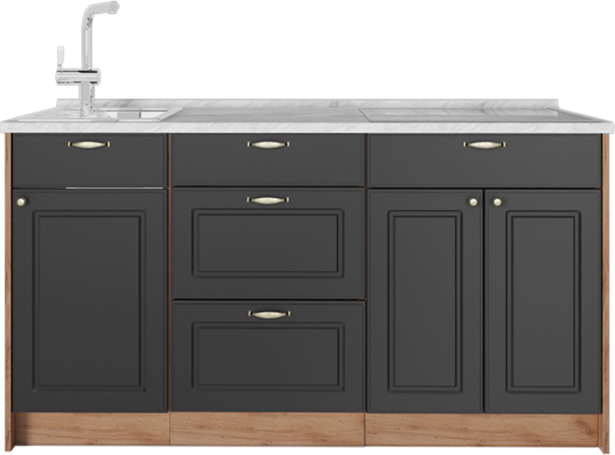 Vicco Keukenblok Fame-Line, Anthrazit-Gold Landhaus, 150 cm, WB Marmer