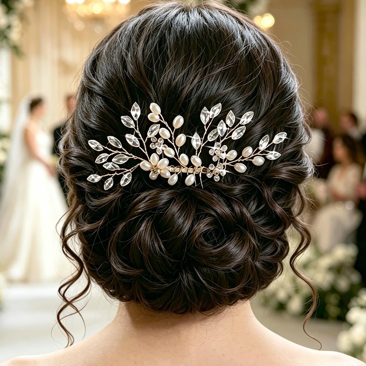Bruidshaarkam, gouden haarsieraad met parels en kristallen, elegante haarkammen voor bruid en bruidsmeisjes, feestelijke haaraccessoires voor bruiloften en feesten