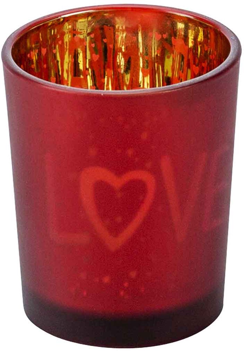 Cosy @ Home Theelichthouder Love Gold Rood D5,5xh7cm