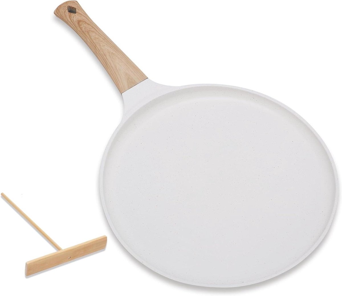 Crêpepan - Pannenkoekenpan Omeletpan - Lekkere Ontbijtjes Maken - Antiaanbaklaag Aluminium - 24 cm - Wit
