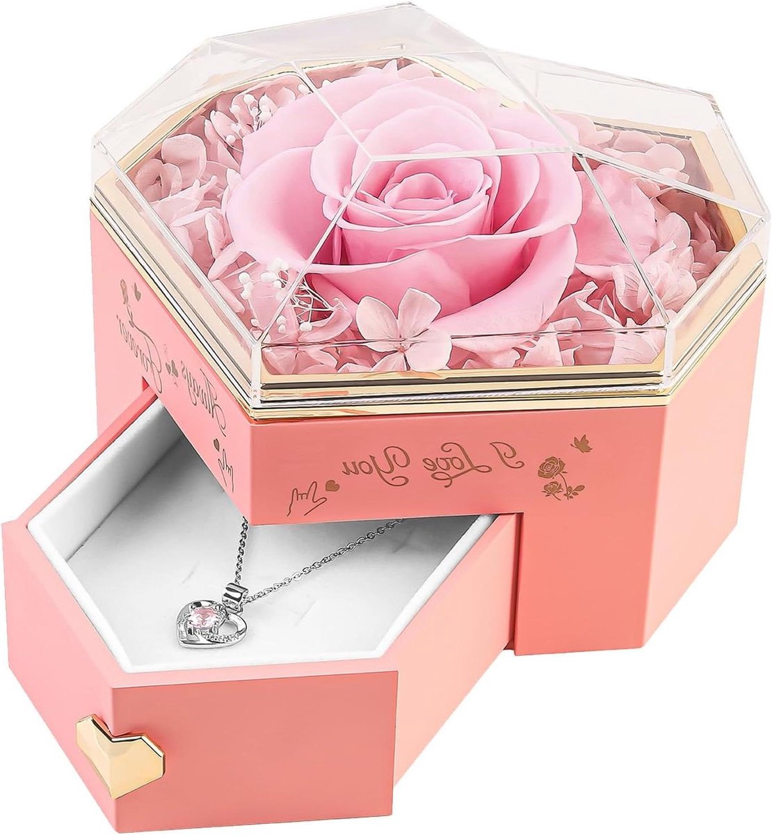Geconserveerde Roos - Eeuwige Roos - Cadeau Geven - Lange Houdbaarheid - 129 x 125 x 95 cm - Roze