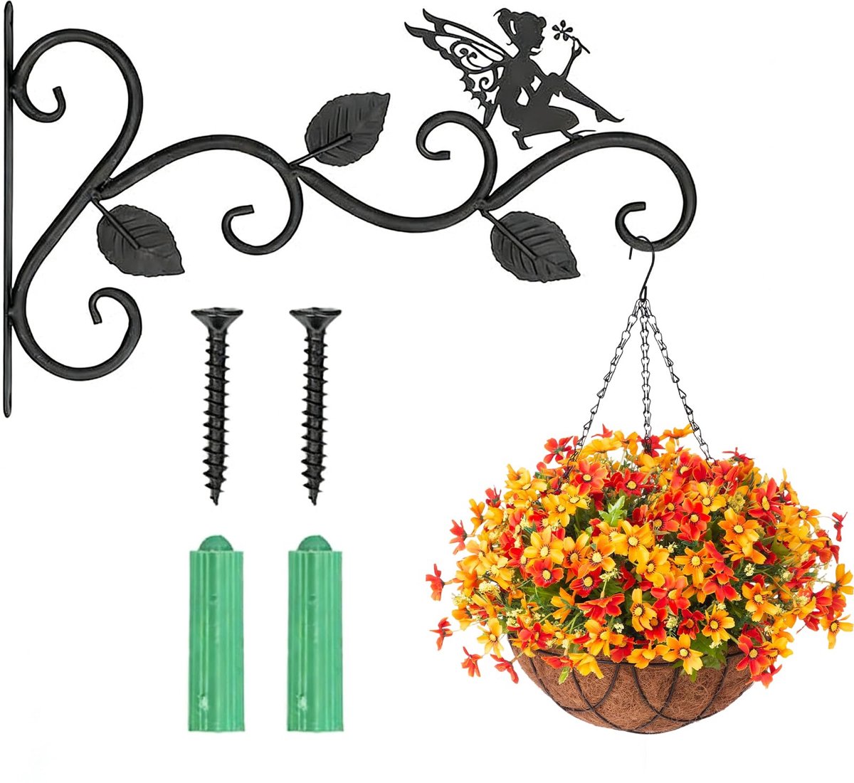 hangende mandhouder, hangende plantenhouder, smeedijzeren wandplantenhaak, bloempotten, hanger voor woonkamer, balkon