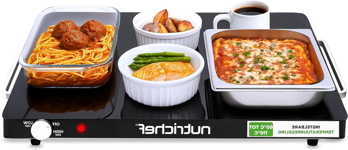 Elektrische Warming Tray - Warmhoudplaat Buffet - Gerechten Warm Houden - Verstelbare Temperatuur - 59 x 44 cm - Zwart