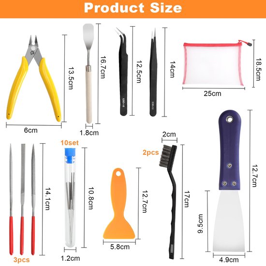 23 stuks reinigings- en verwijderingsgereedschap, 3D-printersproeier-reinigingsgereedschap, printeraccessoireset, 3D-printergereedschapsset, bevat spatel, pincet, draadborstel, diamantvijlen — afbeelding 5