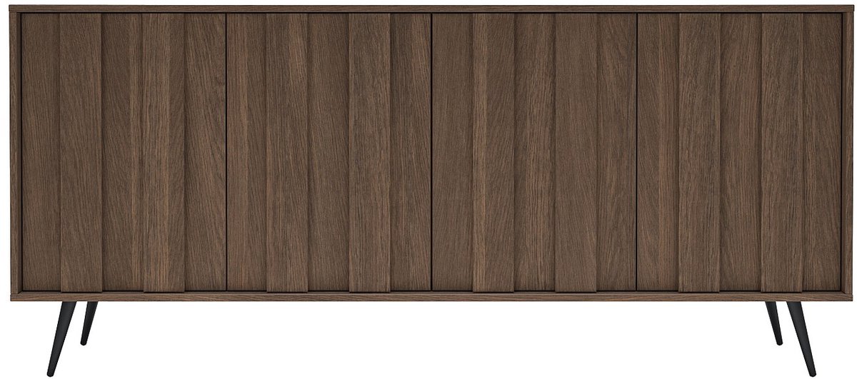 Vente-unique Buffetkast met 4 deuren en met leds in MDF - Natuurlijk donker en Zwart KALSIYA