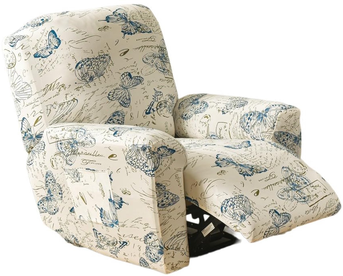 Fauteuil hoezen fauteuil overtreksels compleet fauteuil beschermers, 4-delig elastisch beschermhoes relaxfauteuil hoezen stretch ligfauteuil hoes met zakken (vlinder)