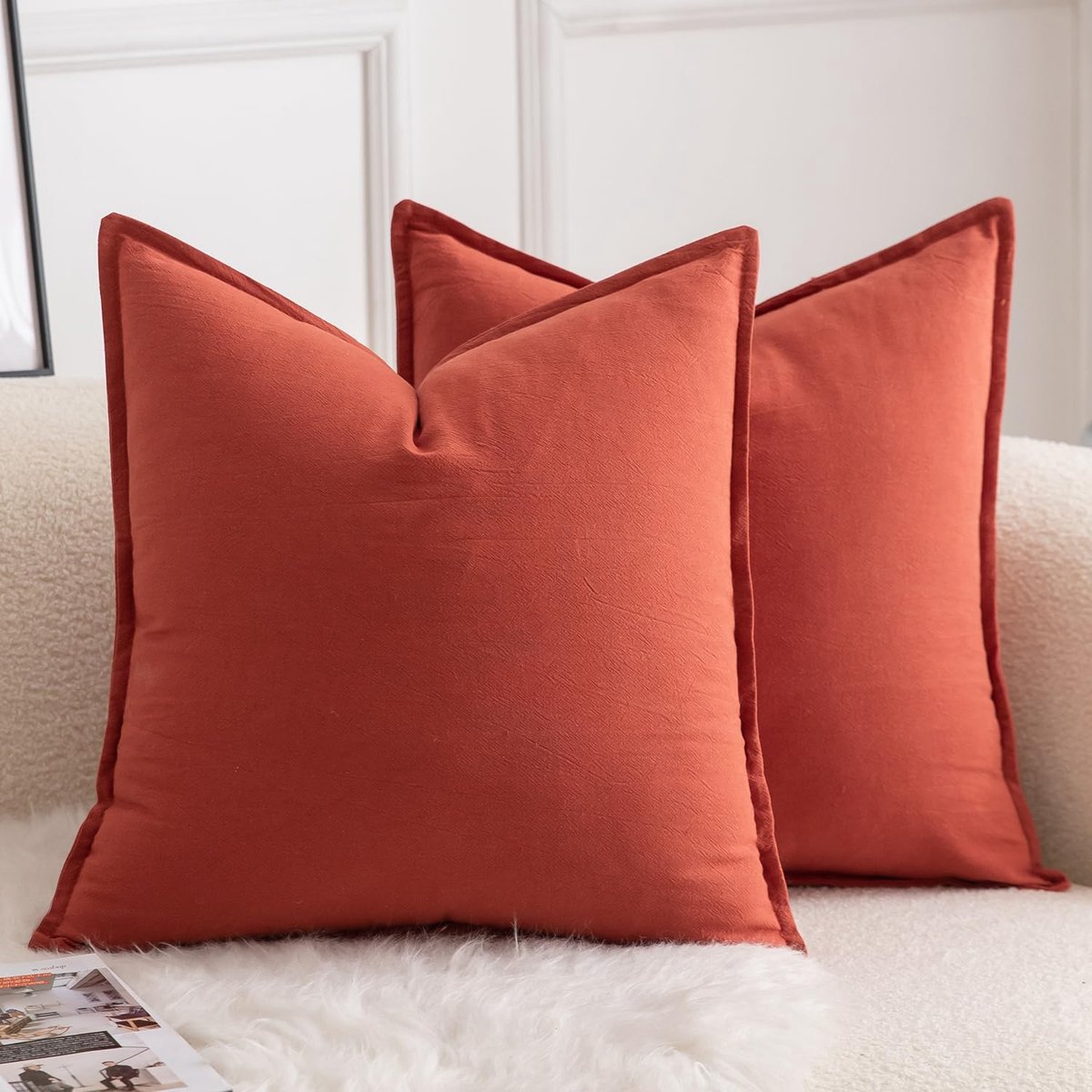 Set van 2 Neutrale katoenen kussenhoezen 50x50 cm 20x20 inch Effen Decoratieve Bank Sierkussenhoezen Boho Boerderij Woondecoratie voor Bank Woonkamer Bed Slaapkamer Burnt Brick