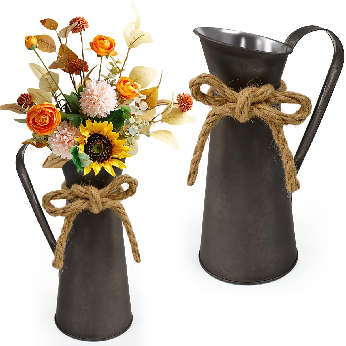 Vaas met bloemen van metaal, melkpot van metaal, bloemenvaas, rustieke shabby chique, pot, melk, zink, decoratief, voor bruiloft, tuin, tafel, woonkamerdecoratie