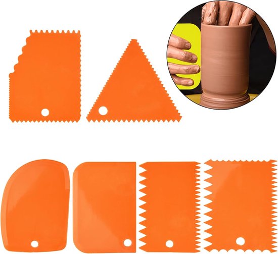 6-delige plastic kleikrabber, deegkrabber, taartkrabber, getande spatel, taartglansmiddel en deegspatelset voor het maken van taarten, gebak, glazuur en chocolade (oranje) — afbeelding 2